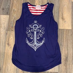 Navy blue tank top with white anchor